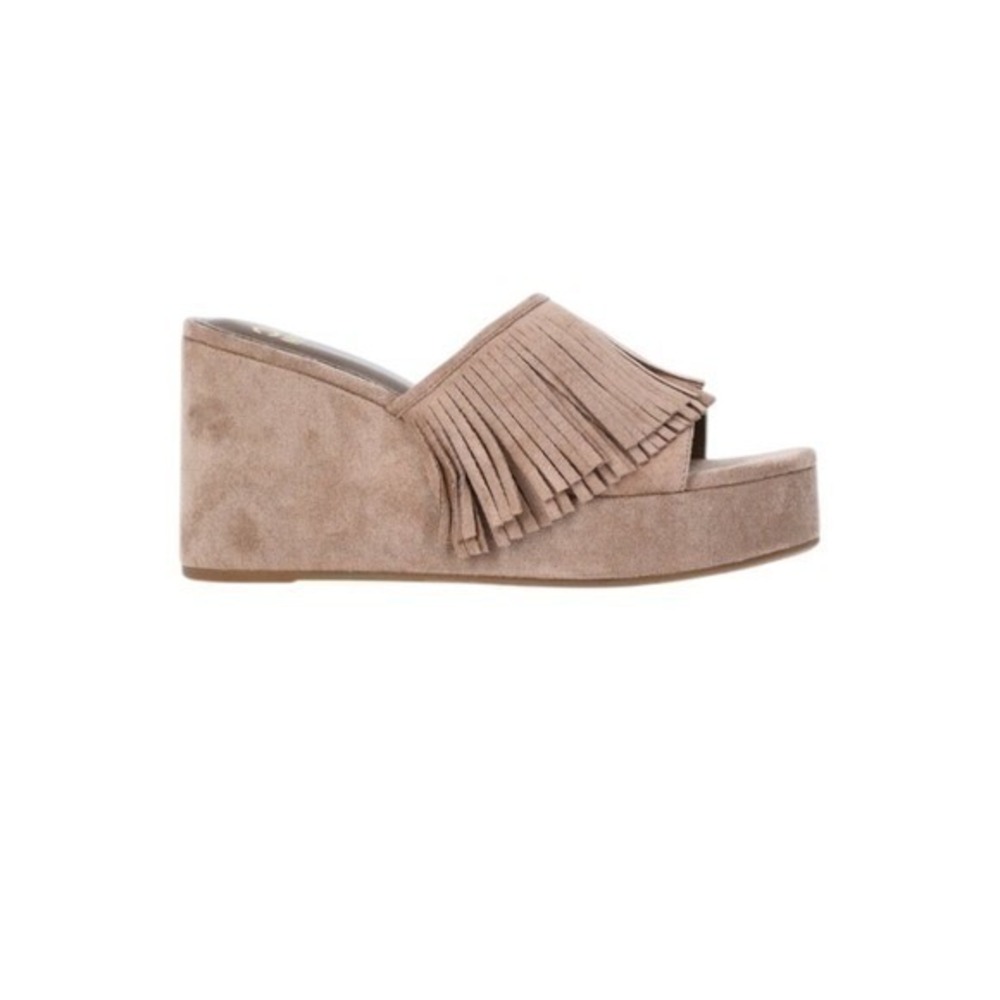 Madden NYC Fringe Platform Wedge Slides Taupe Size 8 New NWT - Picture 3 of 9